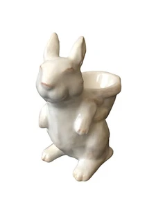 Pottery Barn White Bunny with Basket Glazed Ceramic Mini Version, 5" - Picture 1 of 8