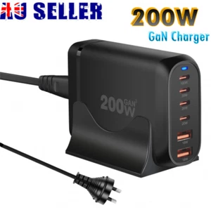 6Port Fast GaN 200W Multi USB Wall Charger Quick Charging QC PD Type C USB AU - Picture 1 of 14