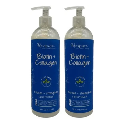 2 Pack Renpure Biotin & Collagen Thicken + Strengthen Conditioner 16 oz Pump HTF - Image 1 of 4