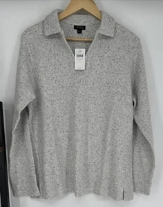 J Jill Wearever Collared Waffle Top. pearl white speckle. large - Picture 1 of 6