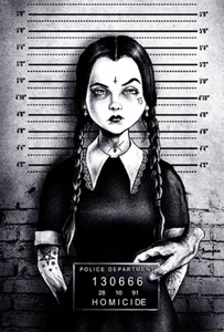 Busted Wednesday Mugshot Lowbrow Art Canvas Giclee Print by Marcus Jones Addams - Picture 1 of 1