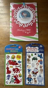 Retro Christmas Stickers and Card Snoopy Clifford Rudolf Hallmark Mello Smello - Picture 1 of 3