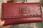 Dooney Bourke Cranberry Red Florentine Leather Clutch Wallet Organizer Pockets