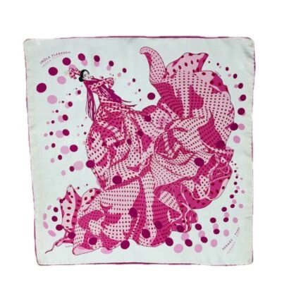 Bufanda HERMÈS Carré 45 HOLA FLAMENCA, Seda 100%, Blanco/Rosa, 45 cm de Japón Usada Foto 1 de 4
