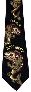 Bass Kickin Men's Necktie Fish Fishing Novelty Sports Animal Black Neck Tie - Picture 1 of 3