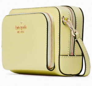 Kate Spade Dual Zip Around Crossbody Lemon Yellow Leather WLR00410 NWT $259 MSRP