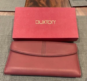 Buxton Wallet Organizer Red Vintage Tri-Fold Clutch Leather - Picture 1 of 4