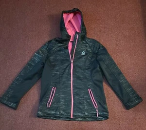 Reebok Girls Large 14 - 16 Black Pink Full Zip & Zipper Pockets Hooded Jacket - Picture 1 of 5