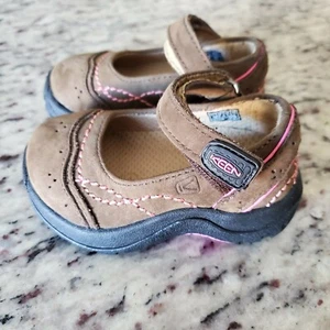 KEEN Brown Leather Mary Janes - Girls' Size 4 Hook and Loop Infant Toddler EUC - Picture 1 of 8