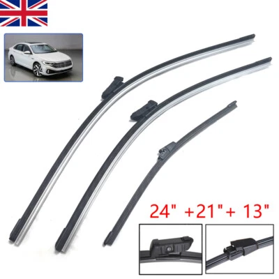 VW Tiguan 2008 - 2015 Front & Rear Windscreen 24"+21"+13" Flat Wiper Blades Set - Image 1 of 4