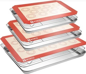Stainless Steel Baking Sheet Tray Cooling Rack Silicone Mat Set Cookie Pan - Picture 1 of 7