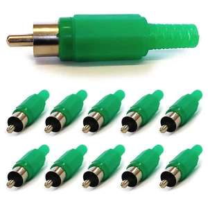 10x Cinch Stecker Grün zum Löten mit Knickschutz RCA Audio Video Stecker Chinch - Bild 1 von 3