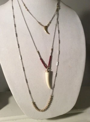 $49 Lucky Brand Dos Tonos Cuerno Capas Colgante Collar Capas de la Suerte #Y118a Foto 1 de 4