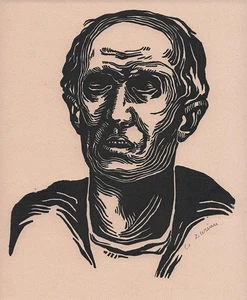 ALFRED F DURIAU (1877-1958) Signed Linocut BLIND MAN PORTRAIT c1920 - Picture 1 of 4