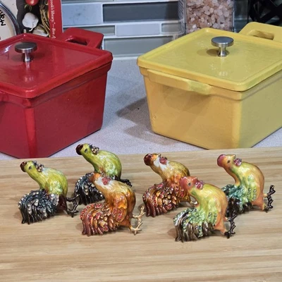 Juego de 6 tiradores de cajón de pájaros gallo perillas de gabinete de resina colorida herrajes de metal Foto 1 de 4