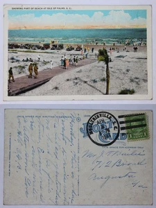 20er Jahre Strandszene mit Palmen und Autos, Postkarte - Bild 1 von 1