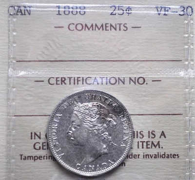 1888 Canada 25 cents ICCS graded VF-30 - Image 1 of 3