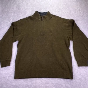 Orvis Herren XL 1/4 Zip Mock Neck Pullover Sweater 100% Baumwolle schwer grün/braun - Bild 1 von 7