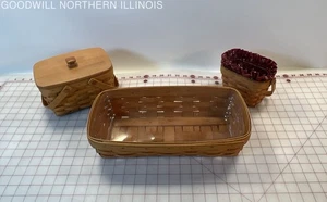 3 Small Longaberger Baskets w/ 1 Liner & 3 Plastic Protector - Picture 1 of 8