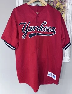 Maglia rossa vintage New York Yankees Majestic adulto grande MLB cucita - Foto 1 di 6