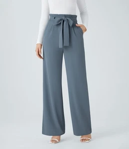 NWT Halara High Waisted Belted Pocket Wide Leg Work Pants Deep Sea Gray Blue XL - Picture 1 of 13