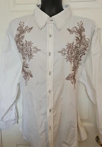 Blueink Damen 5X weiß Baumwolle Roll bestickt Shirt LS Knopfleiste Western - Bild 1 von 5