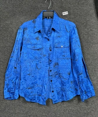 Camisa Chico's Abotonada Mujer Talla 1 EE. UU. 8 Azul Estampado Seda Lino Mangas Largas  Foto 1 de 4