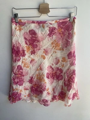 Falda Ann Taylor 100% Seda Talla 6 Floral Rosa Beige Cremallera Lateral Forrada Y2K Foto 1 de 4