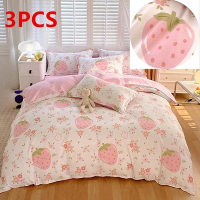 Conjunto de capa de edredom 3 peças rosa morango conjunto de cama todas as estações duplo completo queen king size - Imagem 1 de 4