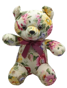 Vintage 1989 rosa & gelb Blumen oval gesichtet Teddybär Milaca Mills Stofftier - Bild 1 von 8