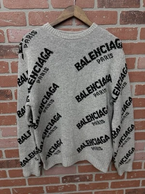 Size Medium- Balenciaga Knit Crewneck Grey Paris Logo 100% Authentic $1500 - Image 1 of 4