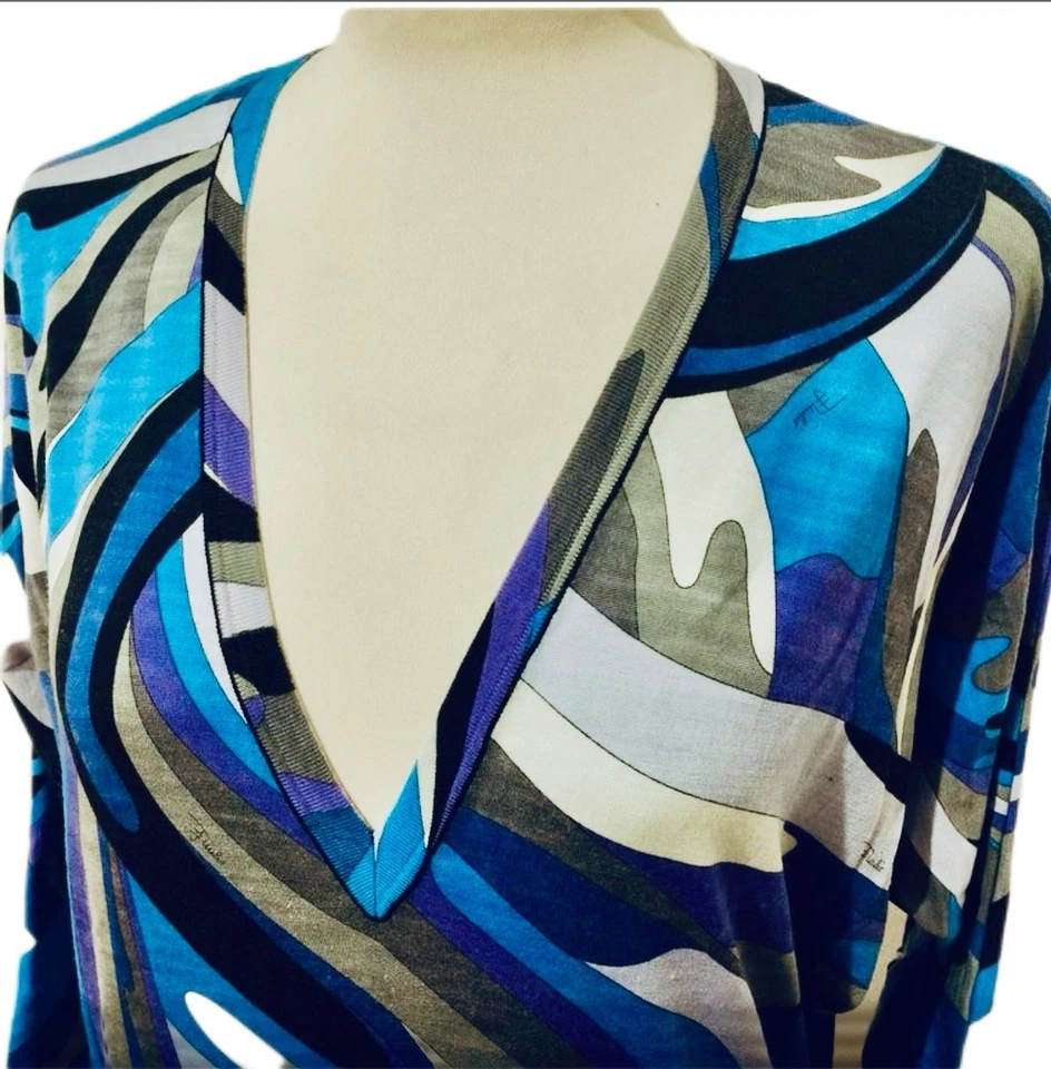 Винтажный Emilio Pucci Lapis Swirl надежном верхний синий/фиолетовый эластичной ткани размер 36 США 6 - Изображение 1 из 4