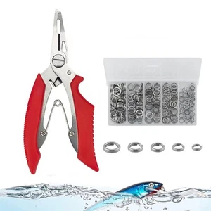Confezione 201pz Anelli Spaccati da Pesca in Acciaio Inox 5 Misure e Pinza Set (Rosso)... - Foto 1 di 7
