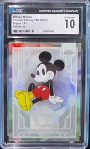 2023 TOPPS CHROME DISNEY 100 REFRACTOR #1 MICKEY MOUSE CGC 10 - Picture 1 of 2