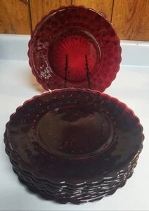 Set Of 9 Vintage Anchor Hocking Royal Ruby Red Bubble Glass Dinner Plates 9.75” - Picture 1 of 4