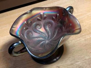 Antike Dugan Amethyst Karneval Glas Fragezeichen Henkel Bon Bon Schale - Bild 1 von 5