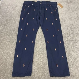 Polo Ralph Lauren Jeans Mens 38x30 Blue Sullivan Slim All Over Pony Print NEW - Picture 1 of 11
