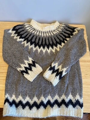 Suéter griego islandés grueso 100 % lana tejido a mano vintage - talla L Foto 1 de 4