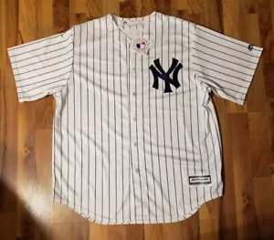 MLB NY YANKEES SAXON WHITE W/BLUE STRIPES JERSEY BUTTON UP SHRIT SIZE XL NWT - Picture 1 of 4