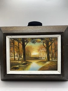 Pintura de paisaje de otoño vintage original firmada por Sánchez marco de madera - Imagen 1 de 7