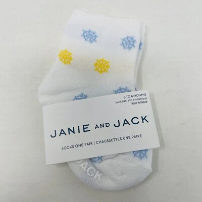 Janie and Jack Bebés Niños 3-6 Meses Estampado Náutico Calcetines al Tobillo en Blanco/Azul Foto 1 de 4