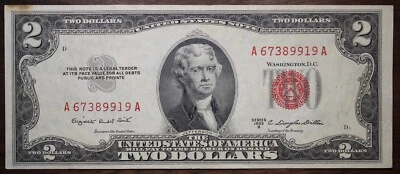 1953-B $2 Red Seal Federal Reserve Note AU P48 - Image 1 of 2