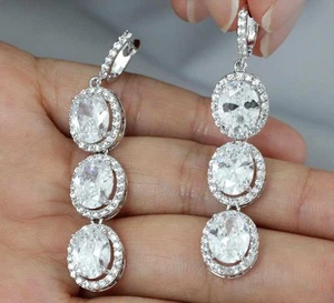 OVALER HALO CZ SILBER CHANDELIER OHRHÄNGER OHRSTECKER HOCHZEIT BRAUT ABSCHLUSSBALL CZ12307 - Bild 1 von 4