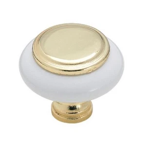 Amerock BP76246-W3 White Ceramic 1 1/4" Knob with Bright Brass Center (5 PACK) - Picture 1 of 1