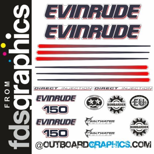 Evinrude 150 DI outboard engine decals/sticker kit (white cowl)