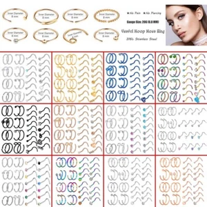 30-42PCS Opal/Crystal Nose Hoop Rings 20G 316L Steel Screw Pin Stud Piercing Kit - Picture 1 of 20