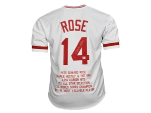 Pete Rose Signed Cincinnati White Custom Stats Baseball Jersey JSA - Picture 1 of 4