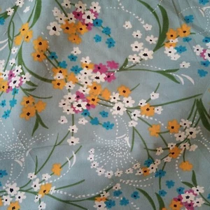 Pale Blue Cotton Lawn Fabric with Floral Print Per 50cm 140cm Wide - Picture 1 of 7