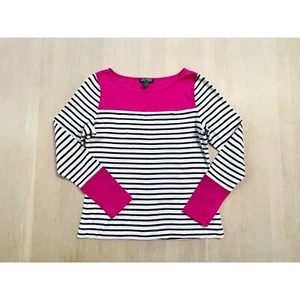 Camiseta Ralph Lauren Top, Rosa Negro Blanco Rayas Manga Larga, Náutica, Talla L - Imagen 1 de 8