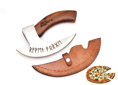 Stylish Handmade Viking Pizza Cutter Axe Stainless Steel Blade & Leather Sheath - Image 1 of 4
